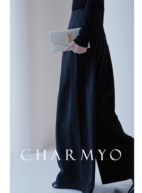 CHARMYO/摩登沙漏腰线高定亚麻羊毛R0W遮胯收腰龙骨裁剪阔腿裤