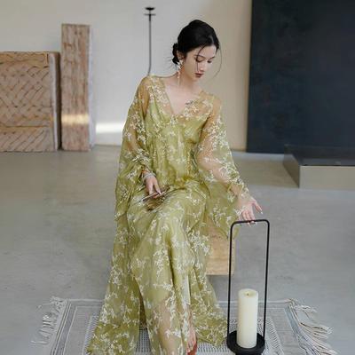 澄渔新中式桑蚕丝抽绳显瘦连衣裙