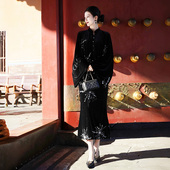 新中式 澜夜鎏晶 重工管珠烟花刺绣丝绒上衣半身裙套装 澄渔高定