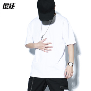 夏季简约纯色短袖t恤男式潮牌黑白圆领全棉打底衫情侣款丅恤男夏