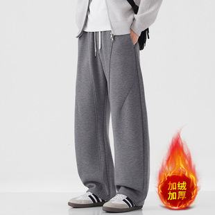 宽松直筒阔腿潮牌老爹裤 安洋2025冬季 男美式 休闲裤 加绒加厚爆款