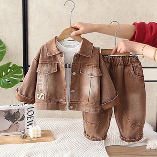 1岁男童春装套装帅酷洋气3宝宝春秋季牛仔三件套婴儿童装春天衣服