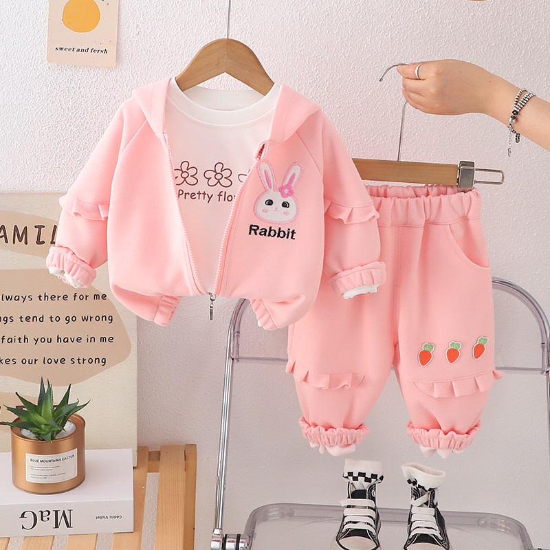 儿童外套女童春装的套装洋气分体卫衣三件套1一3岁女宝宝开春衣服