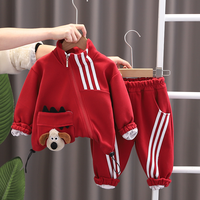 男宝宝秋装1周岁半12一8八6六9十7个月5婴儿礼服衣服分体红色套装