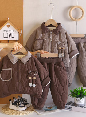 宝宝冬季加绒加厚保暖棉服两件套