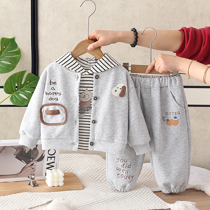 男童套装男宝宝春装三件套棒球服休闲卫衣儿童春秋款外套婴儿衣服