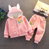 潮婴幼儿冬装 洋气女宝宝秋冬加绒小外套1 套装 3岁女童休闲长袖