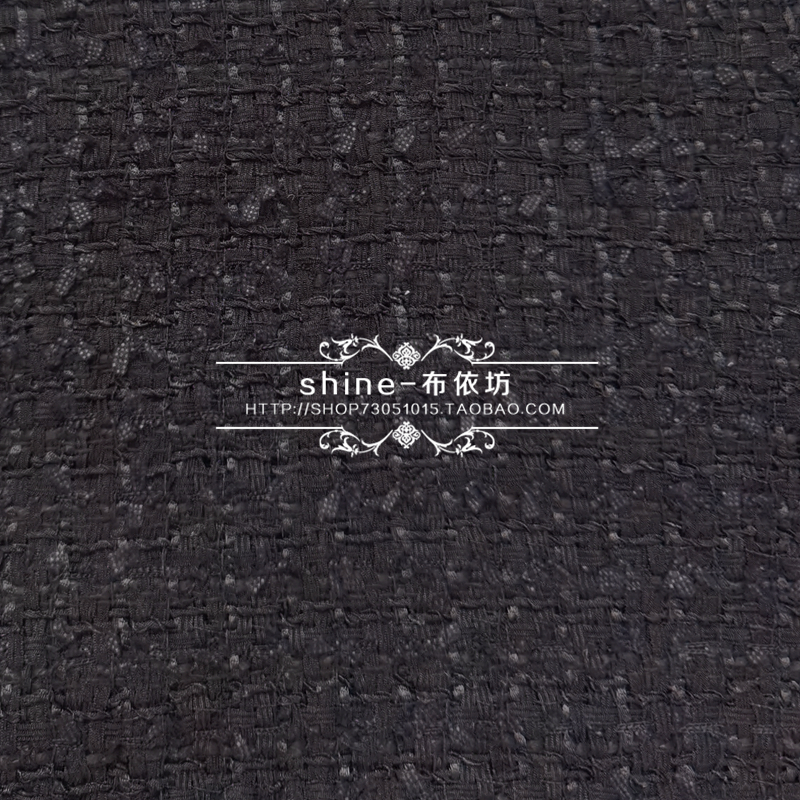 大牌同款黑色羽毛丝带编织粗花呢粗纺面料小香风外套套装服装布料
