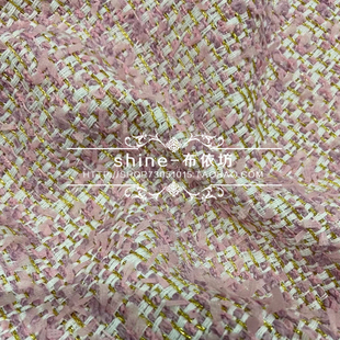 欧产大牌春夏新款薰衣草紫色金丝花呢粗纺面料小香风外套衣裙布料