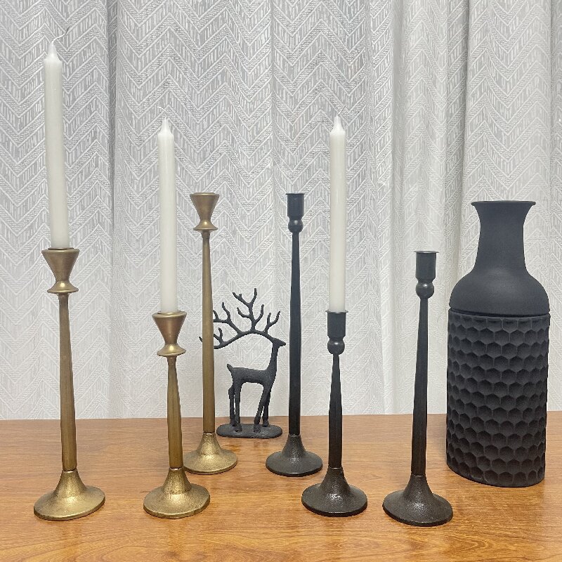 跨境复古铸铁烛台美式手工做旧铁艺摆件浪漫烛光晚餐桌面蜡烛杯