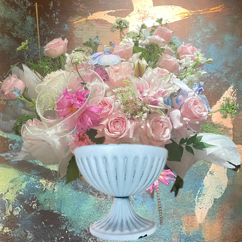 永生花半壁花瓶复古半瓶花艺装饰材料创意油画艺术画墙面铁艺花器图片