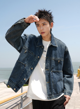 GOGOSOON外套男2025新款春秋牛仔夹克情侣美式复古水洗潮流宽松