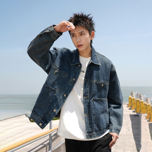 GOGOSOON外套男2025新款春秋牛仔夹克情侣美式复古水洗潮流宽松