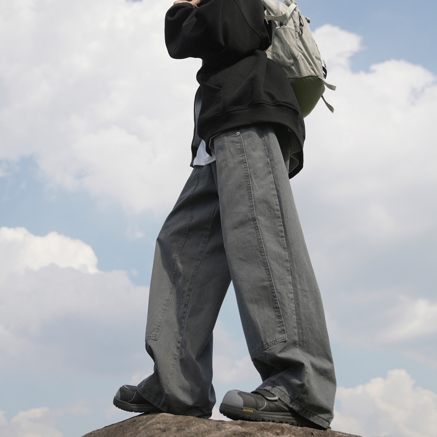 GOGOSOON弯刀裤男380g新款2025春秋直筒宽松复古休闲工装青少年潮