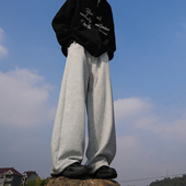 GOGOSOON卫裤 潮 宽松长裤 男360g新款 春秋灰色运动阔腿休闲直筒美式
