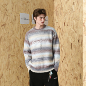 穆祉丞同款 GOGOSOON加厚渐变毛衣男新2025秋冬圆领刺绣青少年感Q