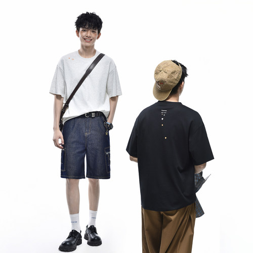 GOGOSOON 海岛棉240g 个性短袖T恤男夏季小蘑菇胶印小众设计宽松
