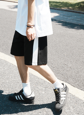 GOGOSOON夏季新款男短裤280g直筒宽松侧条纹百搭系带休闲五分裤Q