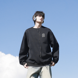 GOGOSOON卫衣男400g新款 春秋圆领logo印花宽松百搭青少年套头上衣