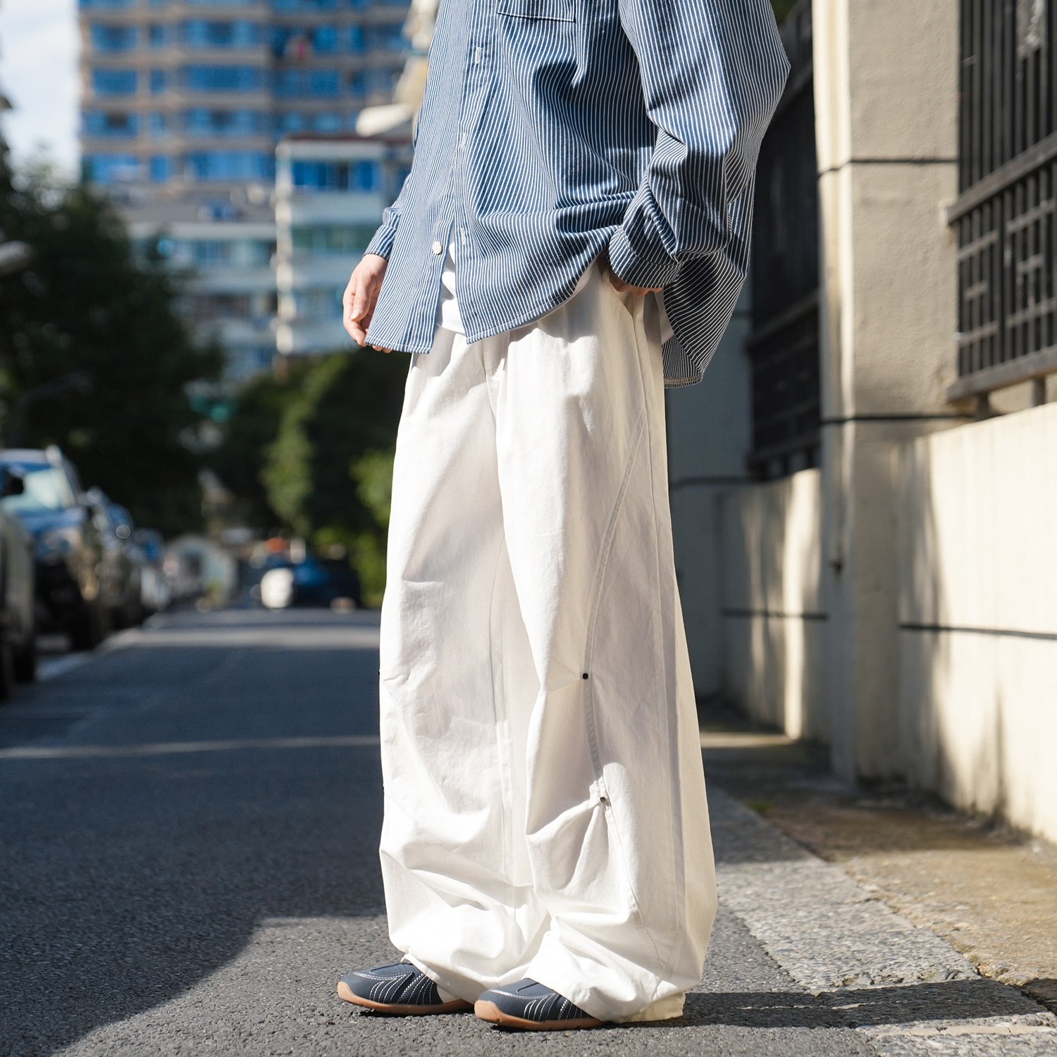 GOGOSOON休闲裤男200g新款春秋直筒白色伞兵结构铆钉设计宽松长裤