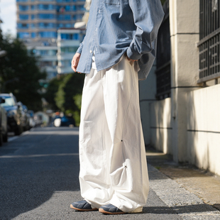 春秋直筒白色伞兵结构铆钉设计宽松长裤 GOGOSOON休闲裤 男200g新款