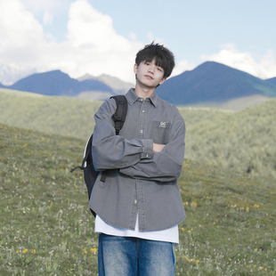 春秋工装 男260g新款 纯棉复古水洗刺绣宽松衬衣潮 衬衫 GOGOSOON长袖