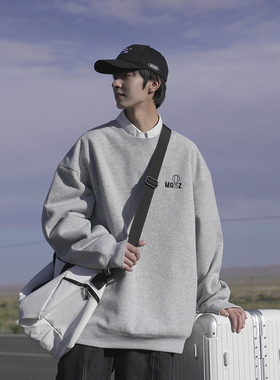 GOGOSOON加绒圆领卫衣男新款2025秋冬无帽长袖刺绣套头青少年感春