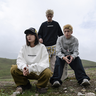 休闲无帽 简约印花logo宽松圆领卫衣春秋美式 赵让同款 GOGOSOON男装