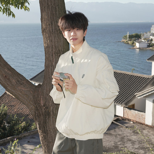 【轻薄防泼水】GOGOSOON男装刺绣立领夹克外套春秋休闲宽松高级感