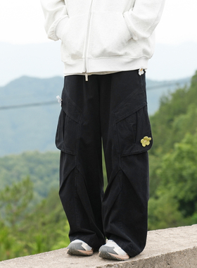 GOGOSOON工装裤男280g新款春秋纯棉美式青少年多口袋别针装饰Q