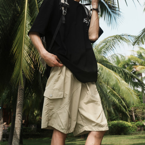 GOGOSOON工装短裤男2025新款夏季卡其色五分外穿透气日系休闲中裤