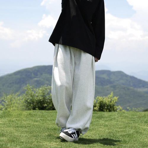 GOGOSOON卫裤男350g新款春秋束脚抽绳休闲裤宽松运动直筒垂感长裤
