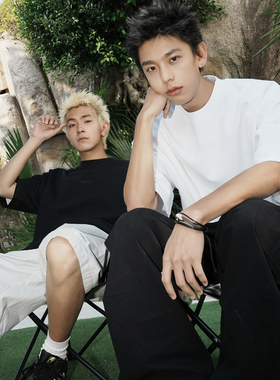 GOGOSOON夏季新款短袖T恤300g男生全棉字母立体胶印宽松百搭半袖Q