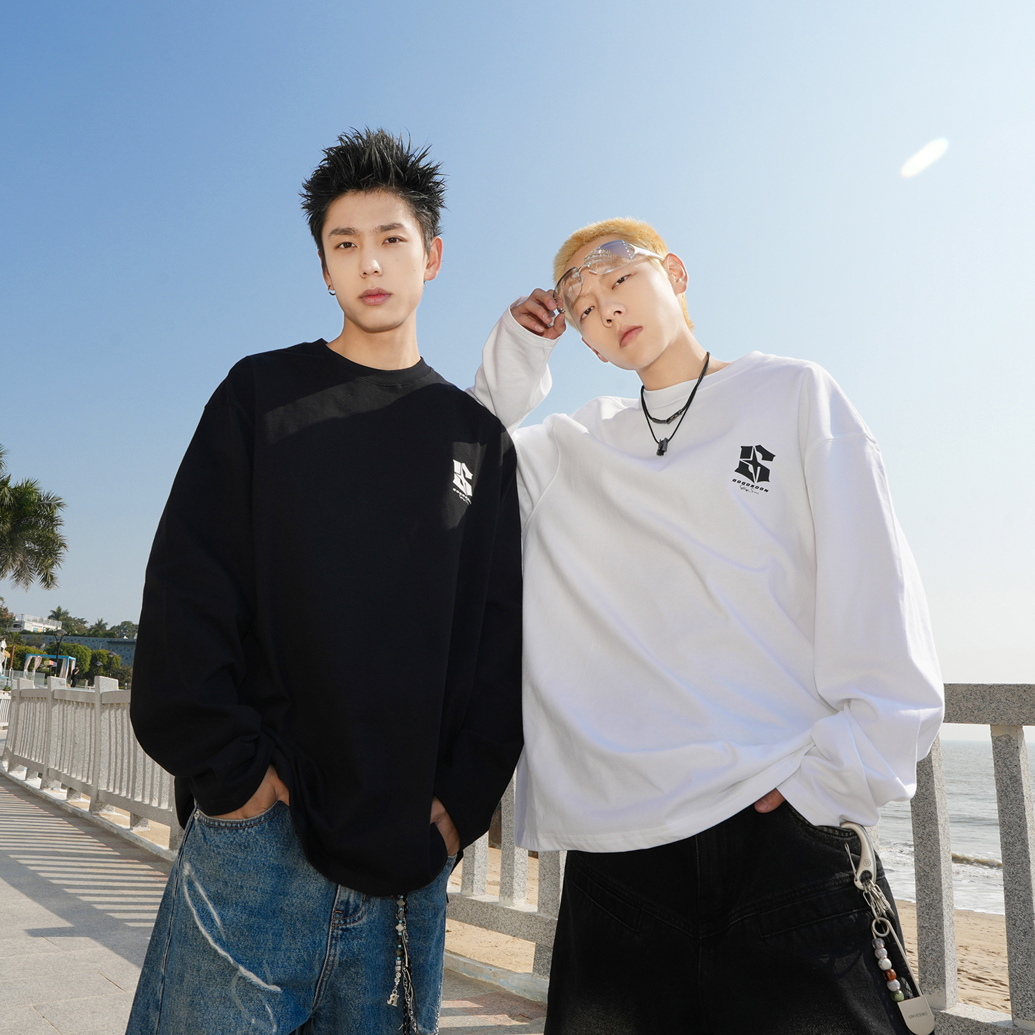 GOGOSOON春秋新款长袖T恤300g男生潮牌圆领宽松青少年内搭打底衫