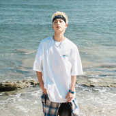 cleanfit垂感300g半袖 GOGOSOON男生白色纯棉字母圆领短袖 t恤夏季