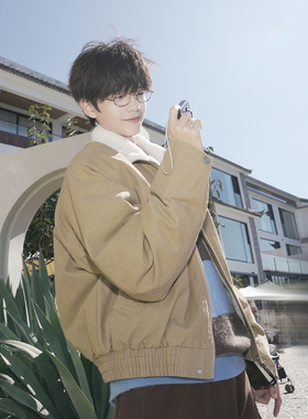 GOGOSOON仿兔毛内里短款座山雕棉衣男2025冬加厚保暖boyx工装外套