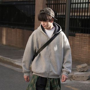 GOGOSOON撞色卫衣男新款 2026春秋重磅连帽460G双拉链宽松外套