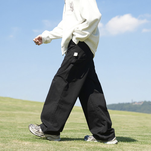 GOGOSOON 100%棉290g 工装宽松休闲裤男春秋直筒青少年潮流长裤子