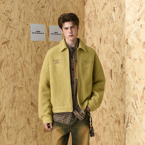 张颜齐同款GOGOSOON羊毛呢棉衣男新2025冬季短款外套刺绣青少年Q