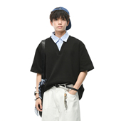 280g重磅 领夏季 知识分子假两件短袖 拼接衬衫 潮男装 T恤polo衫