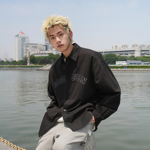 GOGOSOON衬衫 春秋宽松休闲高级感字母贴布绣百搭外套Q 男210g新款