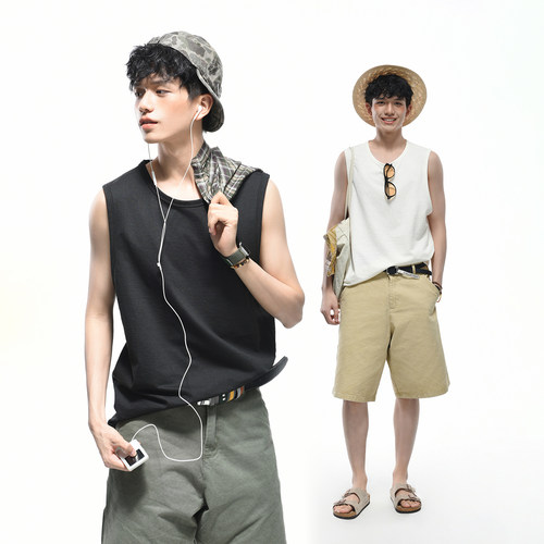 GOGOSOON 树织提花纹220g 肌理高级感纯色背心男坎肩无袖T恤夏季