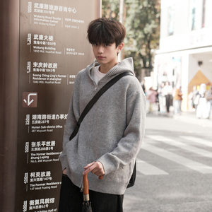 GOGOSOON老钱风连帽开衫毛衣男新款2026春秋休闲带帽含羊毛外套潮