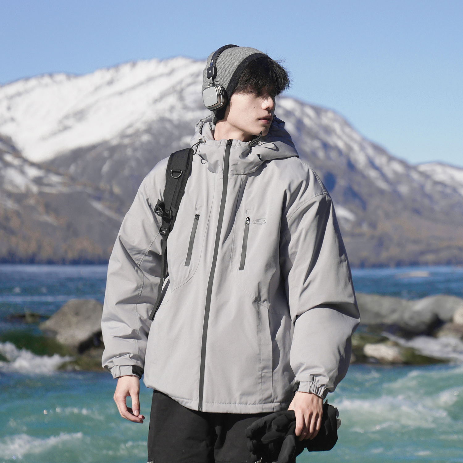 GOGOSOON防水冲锋衣棉衣男新款2025滑雪服外套保暖宽松高级感带帽