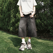 420g男做旧水洗直筒宽松情侣百搭七分裤 牛仔裤 新款 GOGOSOON夏季