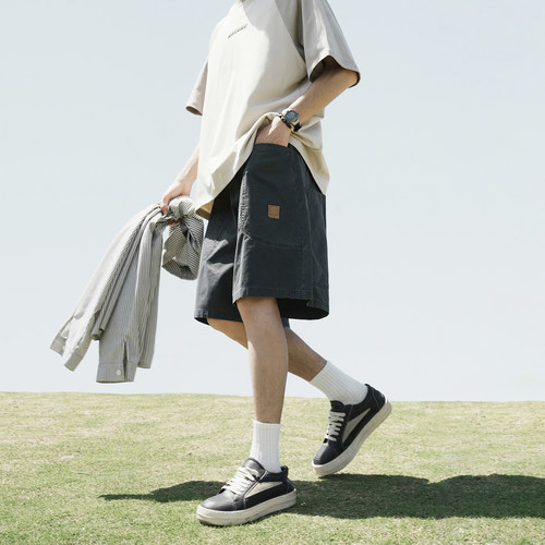 GOGOSOON夏季新款休闲短裤男生200g全棉复古水洗直筒宽松五分裤Q