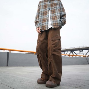 男潮直筒纯棉青少年裤 咖色休闲裤 子 宽松弯刀工装 GOGOSOON春秋新款