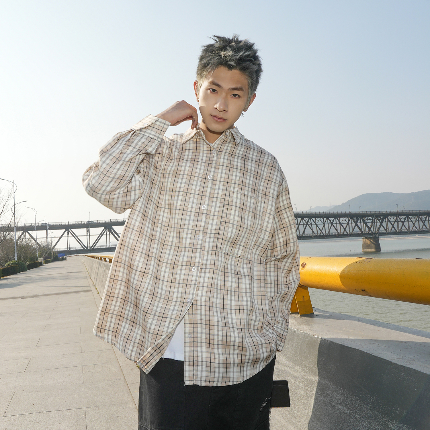 GOGOSOON春秋新款男士衬衫长袖2025高级翻领时尚百搭休闲上衣服潮