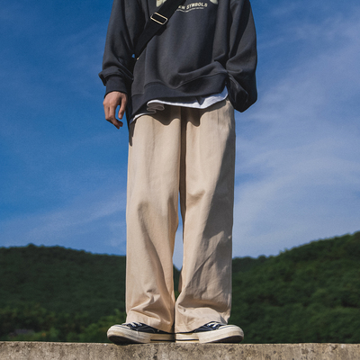 GOGOSOON春秋新款休闲裤子男生直筒百搭青少年日系绳宽松潮流学生