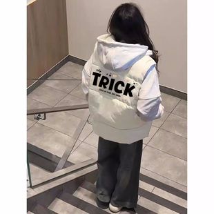 美式坎肩羽绒服棉服马甲女冬季新款初中高中学生无袖马夹棉袄外套